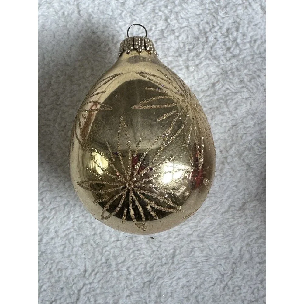 Vintage‎ West Germany Gold Glitter Christmas Mercury Glass Ornament Xmas